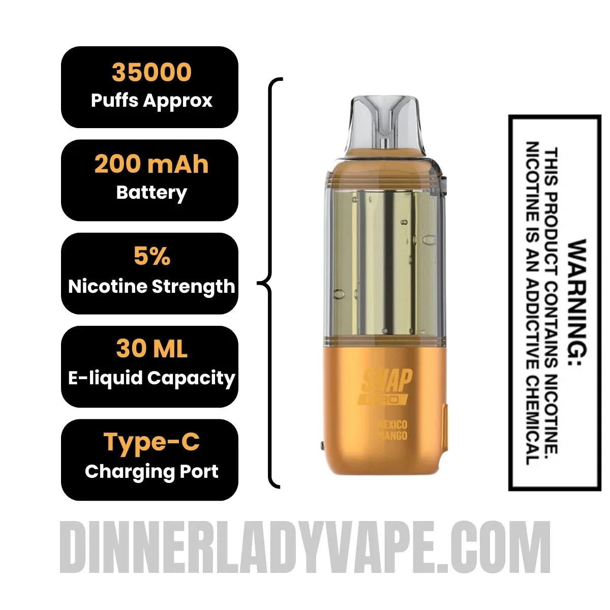 Mexico Mango Dinner Lady Snap Pro Intense 35K Pre-filled Replacement Pod - Image 2
