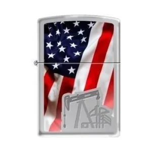 Zippo Lighter - Oil Derrick Flag High Polish Chrome